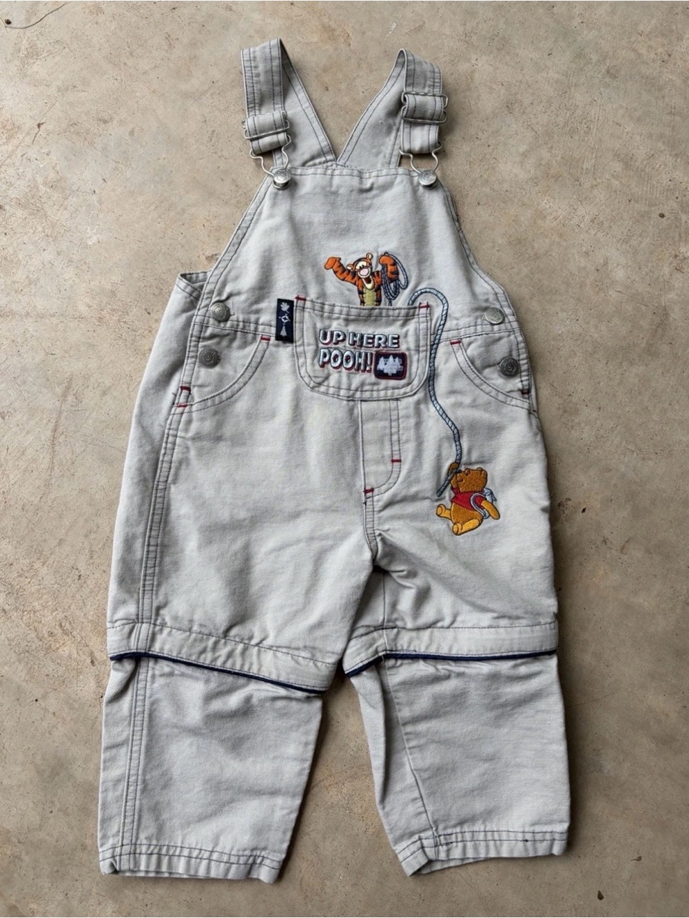Winnie the Pooh Tan Kids Overalls - Tigger Embroidered Shorts